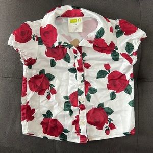 NWT Crazy 8 toddler girls blouse white with red roses size 2 Yrs